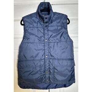 Vintage Sears Outerwear Navy Blue Puffer Vest Jacket Size M 2 Front Pockets
